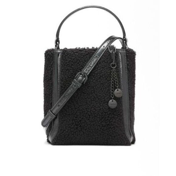 Calvin Klein Astatine Sherpa Triple Compartment Mini Hobo Bag - Black - Picture 1 of 4